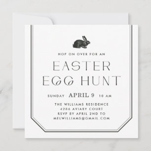 Vintage Bunny Frame Easter Party Invitation -Black
