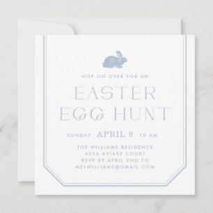 Vintage Bunny Frame Easter Party Invitation - Blue