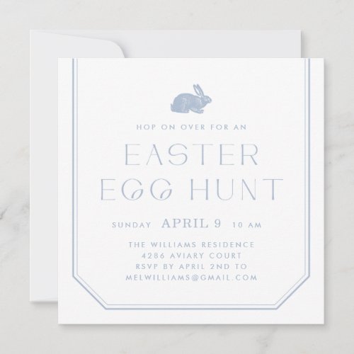 Vintage Bunny Frame Easter Party Invitation _ Blue