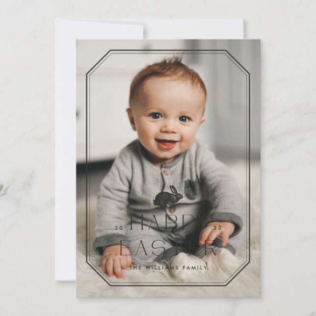Vintage Bunny Frame Easter Photo Card - Black (Front)