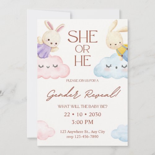 Vintage Bunny Gender Reveal Invitation