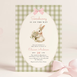 Vintage Bunny Gingham Baby Shower Invitation