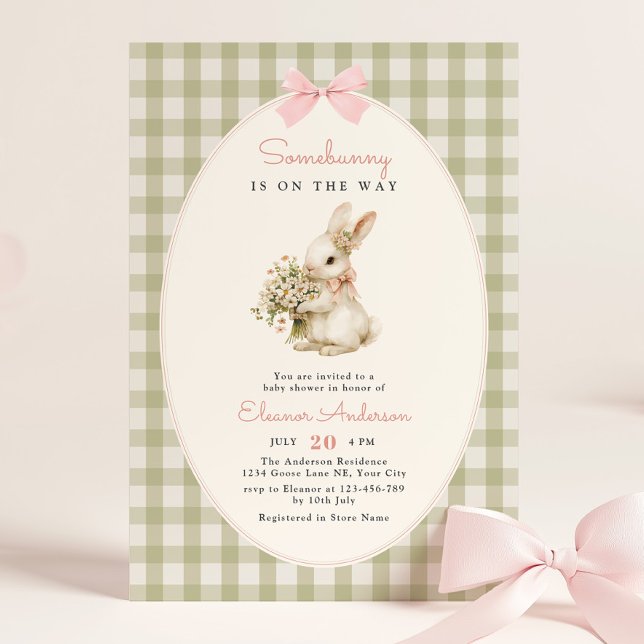 Vintage Bunny Gingham Baby Shower Invitation (Creator Uploaded)