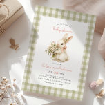 Vintage Bunny Gingham Baby Shower Invitation<br><div class="desc">This vintage baby shower invitation design features a whimsical watercolor gingham pattern and adorable bunny illustration with a pink bow.</div>