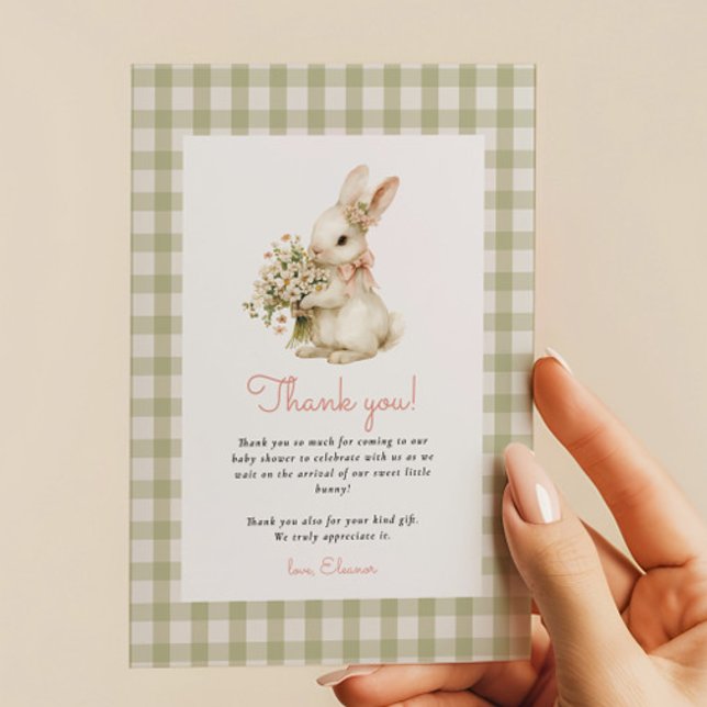 Vintage Bunny Gingham Baby Shower Thank You Card (Creator Uploaded)
