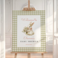 Vintage Bunny Gingham Baby Shower Welcome Sign