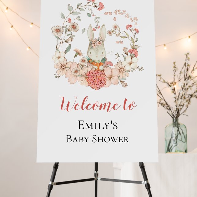Vintage Bunny Girl Welcome to Baby Shower Sign (In Situ (Stand))