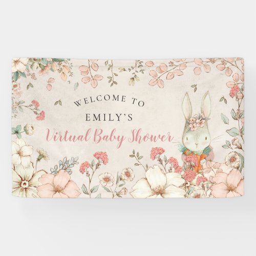 Vintage Bunny Girl Welcome Virtual Baby Shower Banner