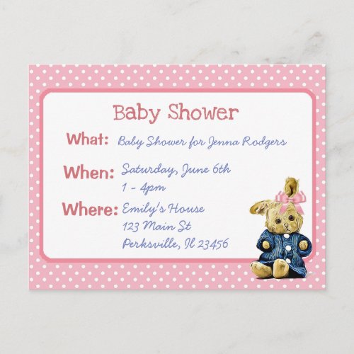 Vintage Bunny Girls Baby Shower Invitation