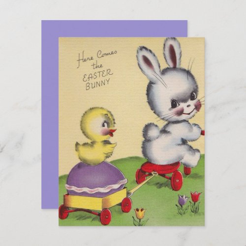 Vintage Bunny Here Comes Easter Bunny Holiday Card