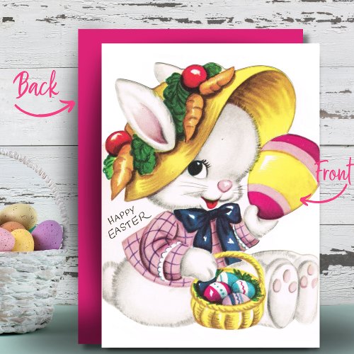 Vintage Bunny In A Bonnet Custom Retro Easter Holiday Card