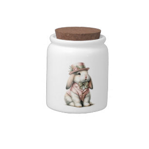 Vintage Bunny in Pink Top Hat Candy Jar