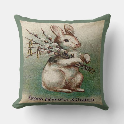 Vintage Bunny Loving Easter Greeting ZSSG Throw Pillow