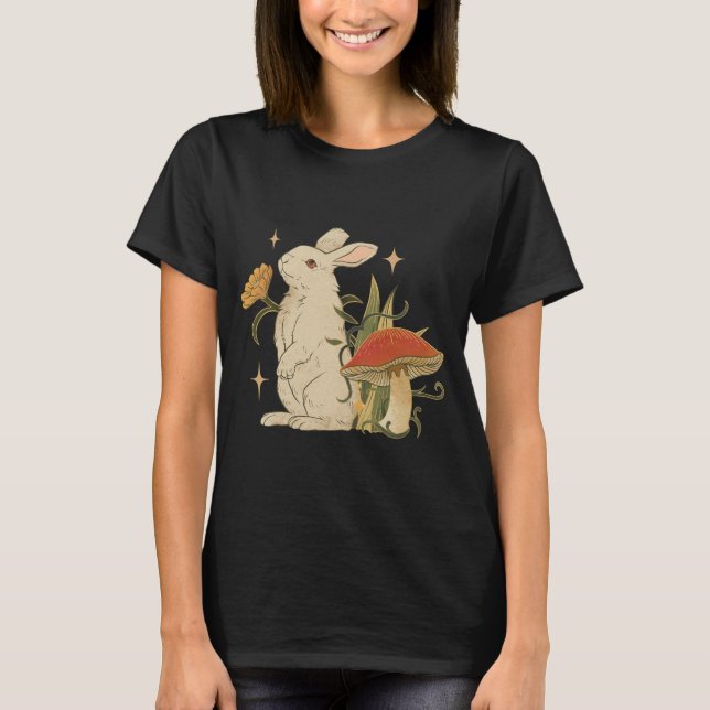 Vintage Bunny & Mushroom Artwork T-Shirt (Front)