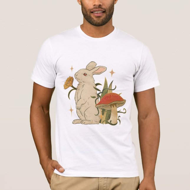 Vintage Bunny & Mushroom Artwork T-Shirt (Front)