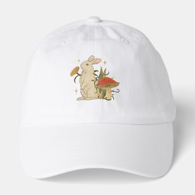 Vintage Bunny & Mushroom Artwork T-Shirt Hat (Front)