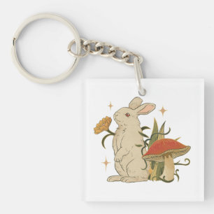 Vintage Bunny & Mushroom Artwork T-Shirt Keychain