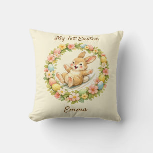 Vintage Bunny My First Easter Throw Pillow