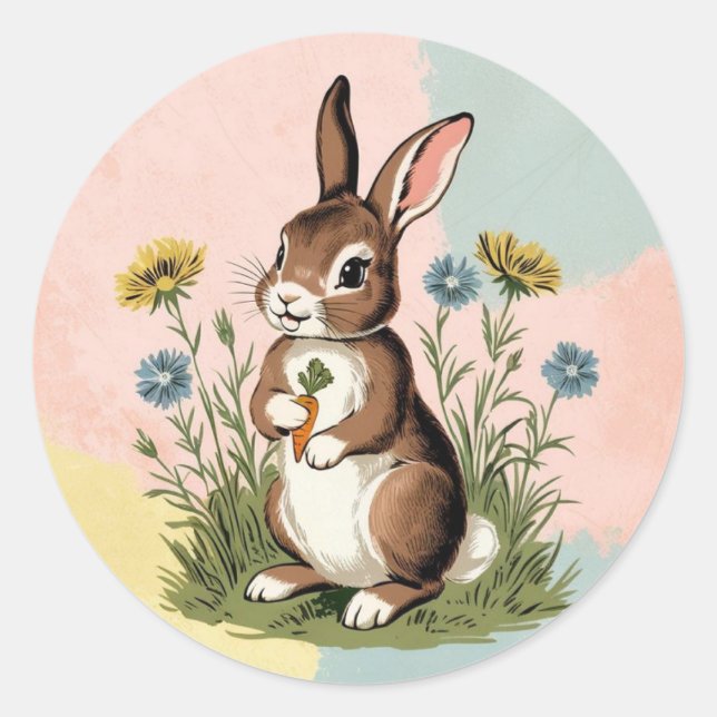 Vintage Bunny – Nostalgic Easter Classic Round Sticker (Front)