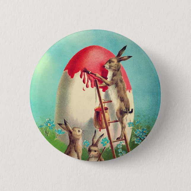 Vintage Bunny Painting Easter Eggs  Button (Front)