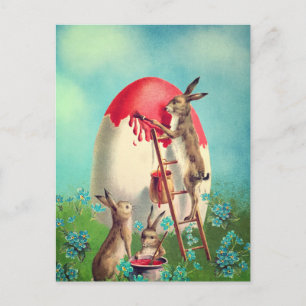 Vintage Bunny Painting Easter Eggs  Holiday Postcard