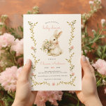Vintage Bunny Pink Baby Shower Invitation<br><div class="desc">This vintage baby shower invitation design features a whimsical watercolor pink floral greenery frame and an adorable bunny girl. The beautiful ecru background color serves for a vintage effect and complements perfectly the soft pink and green tones.</div>