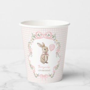 Vintage Bunny Pink Bow Girl 1st Birthday Paper Cups