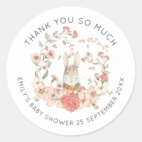 Vintage Bunny Pink Floral Thank You Baby Shower Classic Round Sticker