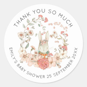 Vintage Bunny Pink Floral Thank You Baby Shower Classic Round Sticker