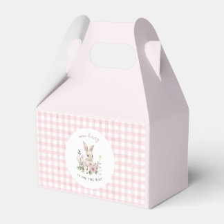 Vintage Bunny Pink Gingham Girl Baby Shower Favor Boxes