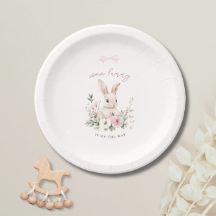 Vintage Bunny Pink Girl Baby Shower Paper Plates