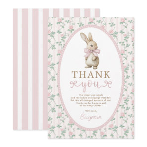 Vintage Bunny Pink Roses Girl Baby Shower Thank You Card