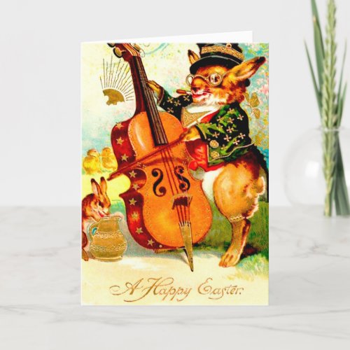 Vintage Bunny Playing with Violin Easter Greeting Holiday Card