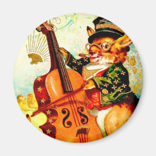 Vintage Bunny Playing with Violin Easter Greeting Magnet
