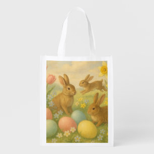 Vintage Bunny/Rabbit Easter Egg/Spring Grocery Bag