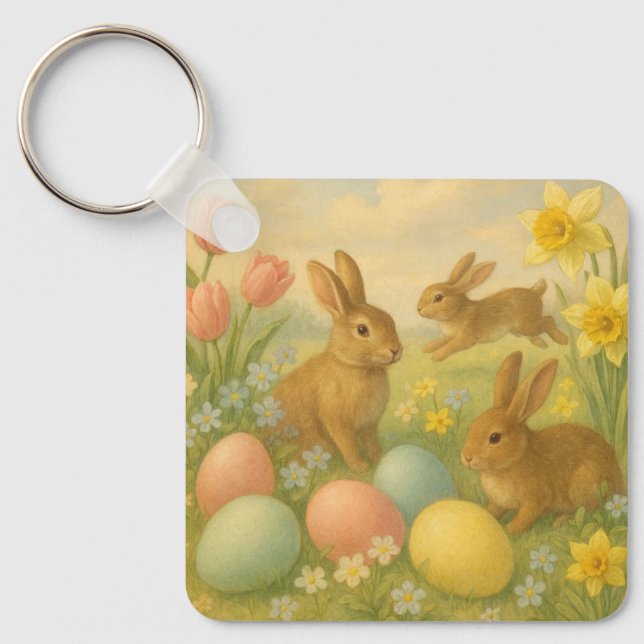 Vintage Bunny/Rabbit Easter Egg/Spring   Keychain (Front)
