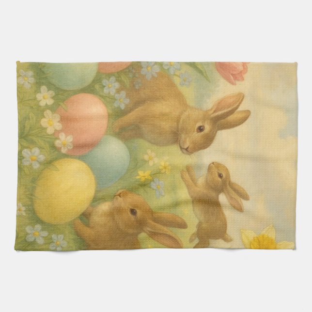 Vintage Bunny/Rabbit Easter Egg/Spring   Kitchen Towel (Horizontal)