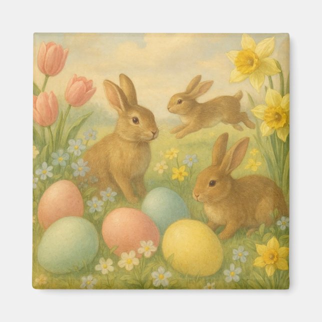 Vintage Bunny/Rabbit Easter Egg/Spring   Magnet (Front)