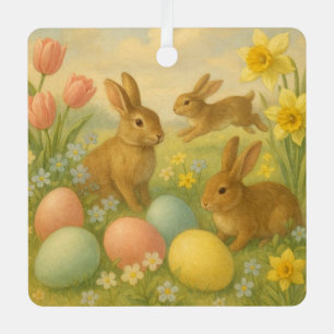 Vintage Bunny/Rabbit Easter Egg/Spring Metal Ornament