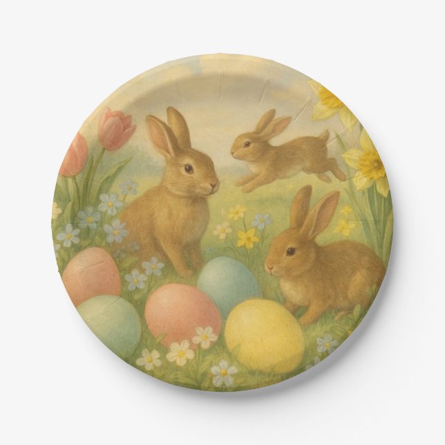 Vintage Bunny/Rabbit Easter Egg/Spring   Paper Plates (Front)