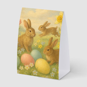 Vintage Bunny/Rabbit Easter Egg/Spring Paper Table Tent