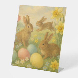 Vintage Bunny/Rabbit Easter Egg/Spring Pedestal Sign