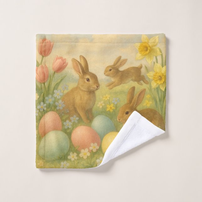 Vintage Bunny/Rabbit Easter Egg/Spring   Wash Cloth (Wash Cloth)
