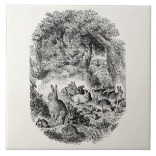 Vintage Bunny Rabbits 1800s Bunnies Rabbit Tile