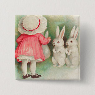 Vintage Bunny Rabbits Easter Greeting Button
