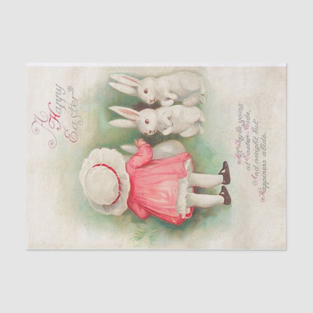 Vintage Bunny Rabbits Easter Greeting Tissue Paper (Front)