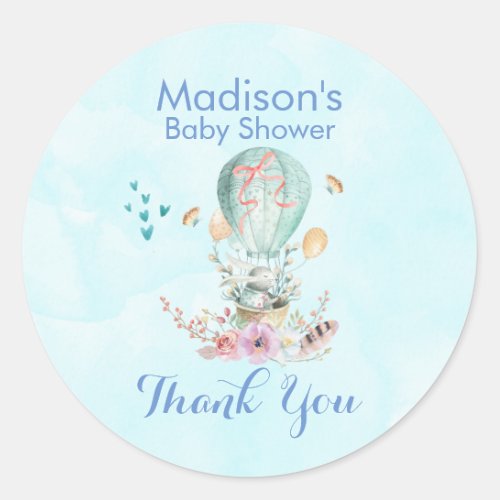 Vintage Bunny Riding in a Balloon Thank You Classic Round Sticker