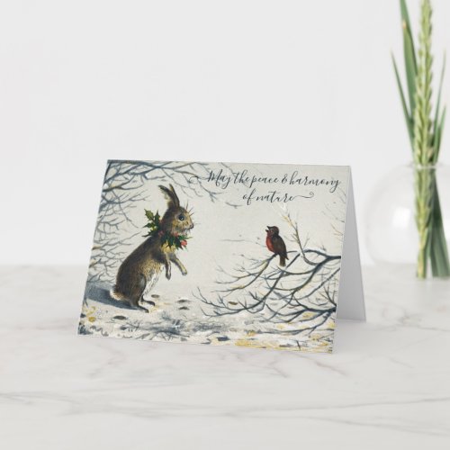 Vintage Bunny  Robin In a Snowy Wood Holiday Card