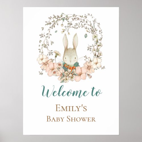 Vintage Bunny Script Welcome to Baby Shower Sign
