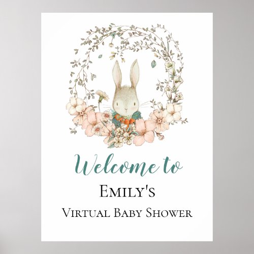 Vintage Bunny Script Welcome Virtual Baby Shower Poster